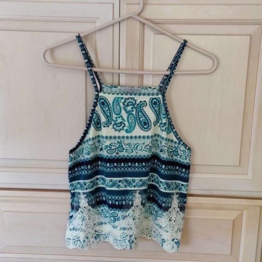 ๐ Charlotte Russe: Teal Boho Lace Hem Tank - Picture 1 of 2